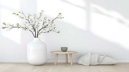 Spring flora arrangement with flowers in white vase modern home decor nature inspired