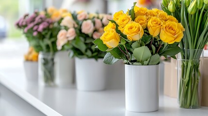 Flower arrangement showcase floral shop nature's beauty spring vibes indoor environment