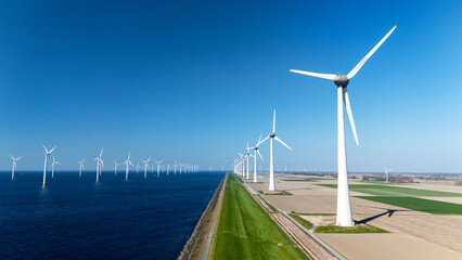 offshore windmill park features numerous wind turbines generating clean energy along the Dutch...