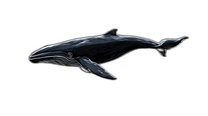 Fototapeta premium Hand-drawn illustration of a whale swimming placed against a solid black background