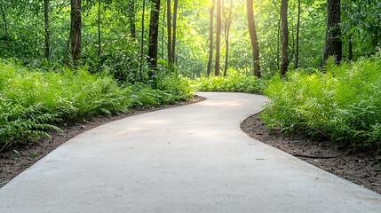 Fototapeta premium Winding pathway in spring a tranquil viewpoint amidst lush forest flora