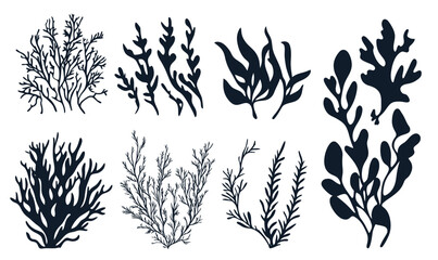 Minimalist Aquarium Seaweed Silhouettes Vector for Marine Themed Design Projects