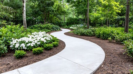 Obraz premium Spring nature walkway surrounded by flourishing flowers and lush flora serene garden path
