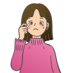 正面を向いて泣いている女性のイラスト