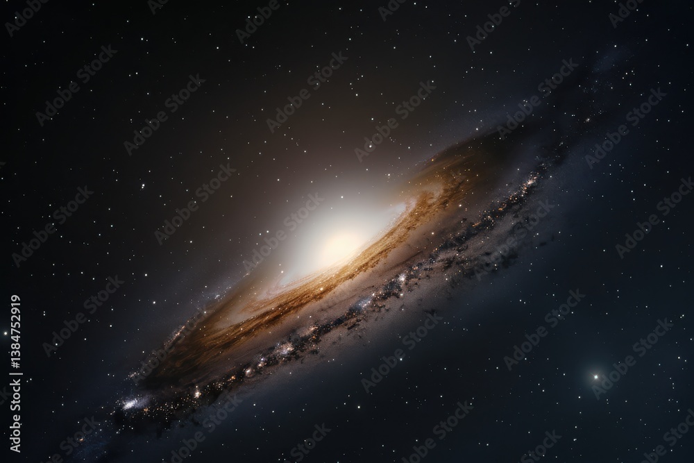 Wall mural astronomical view of a spiral galaxy illuminated by starlight in deep space
