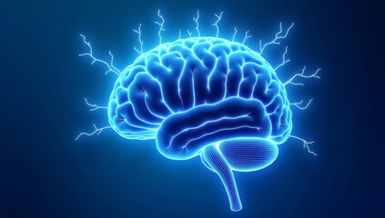 Human Brain of Neural Energy & Creativity on Blue Background