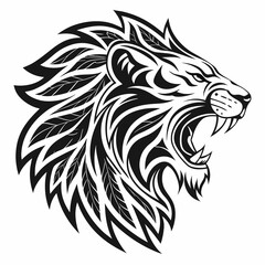 Obraz premium lion head tattoo, Roaring Tribal Lion Head Vector Art – Bold Black Tattoo Design