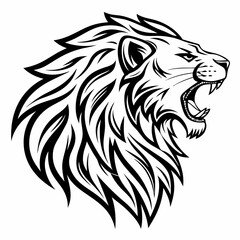 Fototapeta premium lion head vector illustration, Tribal Lion Head Vector Art – Fierce Animal Tattoo Desig