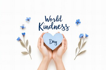 Celebrating world kindness day with heart and flowers in hands