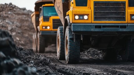 Yellow dump trucks on site