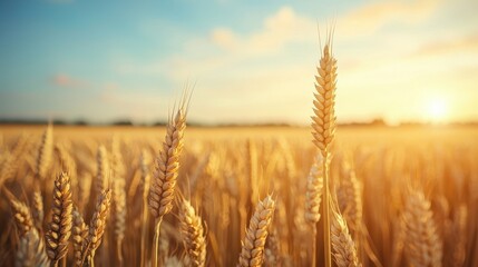 Fototapeta premium Golden wheat field at sunset