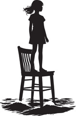 Silhouette of Girl Standing on Chair Above Waves – Strength in Stillness