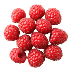 Heart shaped red raspberries isolated on white background