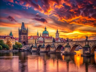 Fototapeta premium Charles Bridge Prague Sunset - Iconic Czech Republic Landmark at Golden Hour