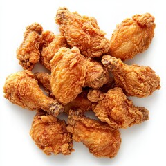 Crispy Fried Chicken Wings, Pile of Golden Brown Chicken Wings, Close Up.