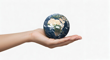 Close Up of A Hand Holding A Globe on White Background Showing Planet Earth