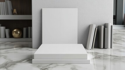 Minimalist white display podium against a modern interior