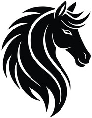 Fototapeta premium Stylized Horse Head Vector – Bold Tribal Stallion Illustration in Black and White for Logos, Tattoo Art & Equestrian Branding.