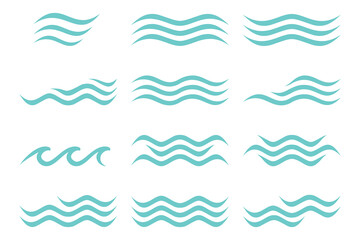 Wave shape collection. Blue ocean wave logo set. Water wave icon collection