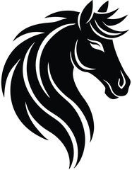 Stylized Horse Head Vector – Bold Tribal Stallion Illustration in Black and White for Logos, Tattoo Art & Equestrian Branding.