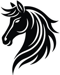 Stylized Horse Head Vector – Bold Tribal Stallion Illustration in Black and White for Logos, Tattoo Art & Equestrian Branding.