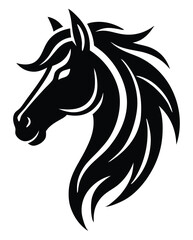 Stylized Horse Head Vector – Bold Tribal Stallion Illustration in Black and White for Logos, Tattoo Art & Equestrian Branding.