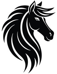 Fototapeta premium Stylized Horse Head Vector – Bold Tribal Stallion Illustration in Black and White for Logos, Tattoo Art & Equestrian Branding.