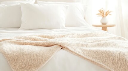 Cozy bedroom with soft blanket