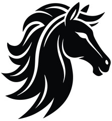 Stylized Horse Head Vector – Bold Tribal Stallion Illustration in Black and White for Logos, Tattoo Art & Equestrian Branding.