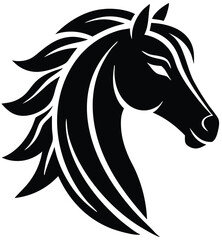 Stylized Horse Head Vector – Bold Tribal Stallion Illustration in Black and White for Logos, Tattoo Art & Equestrian Branding.