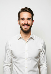 Mature project manager in a polished jacket, beaming with joy and satisfaction