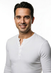 Fototapeta premium Confident entrepreneur in a modern suit, offering a warm smile and strong presence