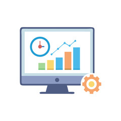 Business Data Visualization Dashboard on Computer Screen Vector Illustration
