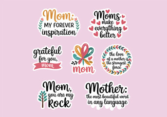 Heartfelt Mother's Day quotes and messages with colorful typography vector illustration