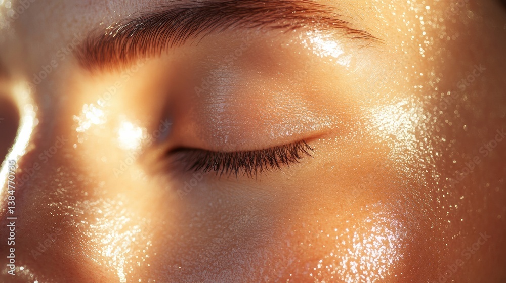 Poster close-up of radiant skin with smooth tension and gentle lifting effect captured in soft glowing ligh
