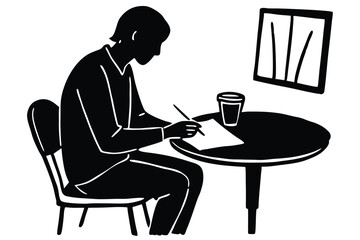 Taking Notes in a Coffee Shop Illustration

