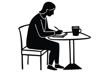 Fototapeta premium Taking Notes in a Coffee Shop Illustration