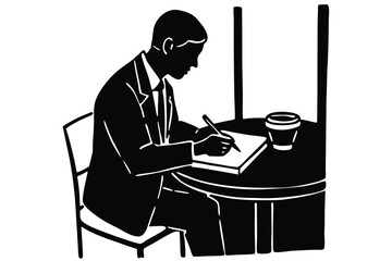 Taking Notes in a Coffee Shop Illustration


