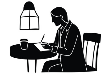 Taking Notes in a Coffee Shop Illustration


