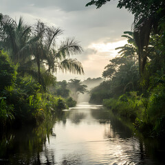 sunset over the river