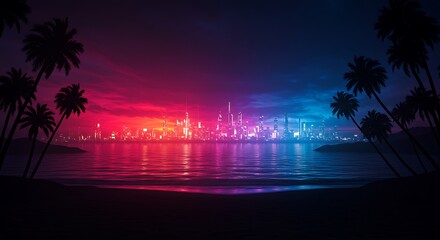 Fototapeta premium Neon Shores, Tropical Dreamscape AI Generated