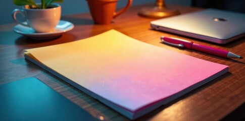 Brightly colored letterhead on a desk , design, creative