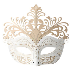 Elegant White & Gold Venetian Mask on transparent background