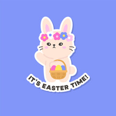 Flower Crown Bunny Holding Egg Basket with Easter Time Message