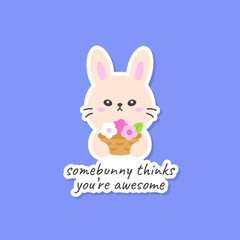 Bunny Holding Flower Bouquet with Encouraging Message