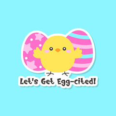 Adorable Easter Chick with Decorated Eggs