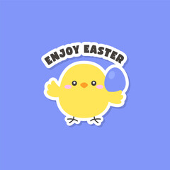 Yellow Easter Chick Holding Egg with Enjoy Easter Text