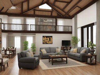 Fototapeta premium A large living room with a lot of furniture and a lot of natural light