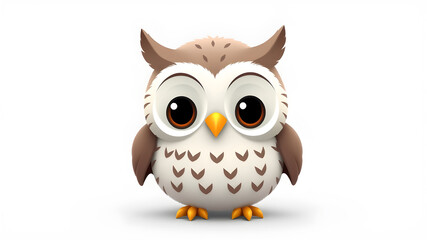 Fototapeta premium Baby owl, cartoon, tiny cute and adorable owl. 3D illustration Generative AI