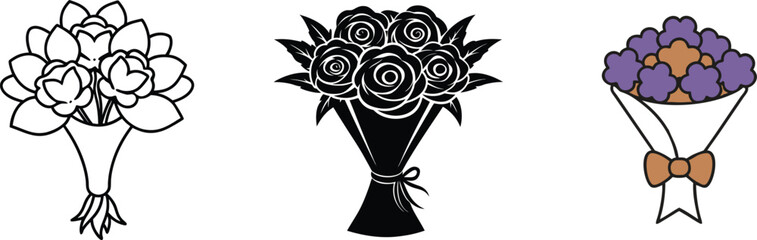 Floral Bouquets Line Art, Silhouette, and Colorful Designs